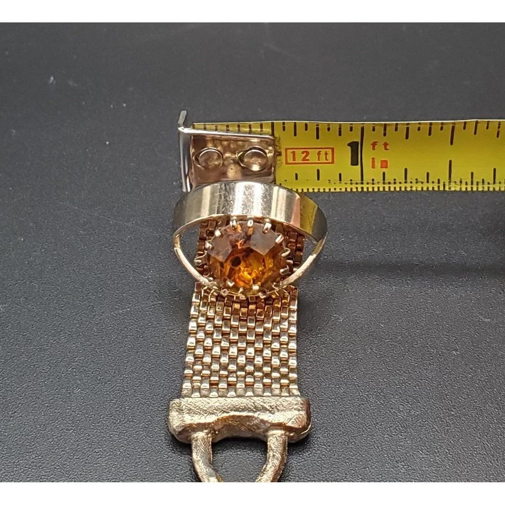 Vintage Eye Shaped Cuff Links With Glass Stone Center & Mesh. Goldtoned